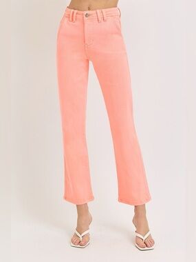 Women's High-Rise Straight Leg Jeans in Coral Pink